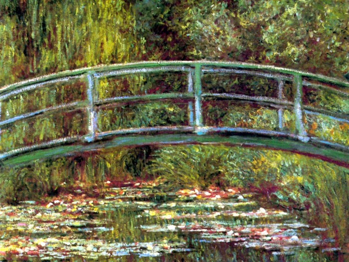 A pequena ponte japonesa e o lago, em quadro de  Claude Monet